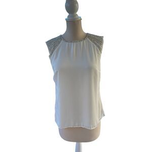 White House Black Market Beaded Ecru White Sleeveless Blouse Top‎ Size 6 NWOT